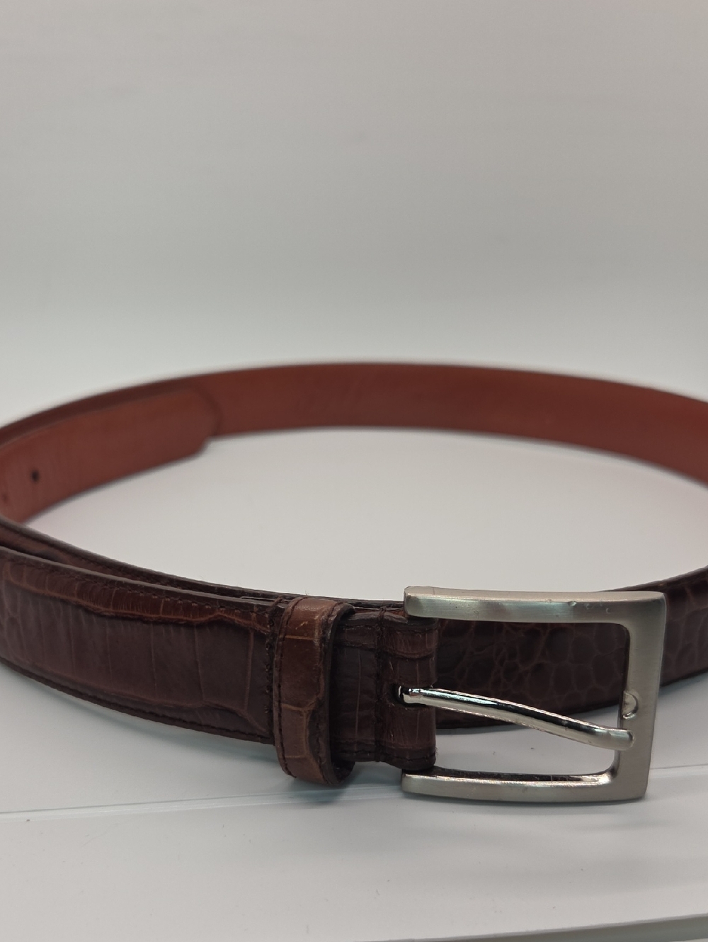 Brooks Brothers 346 Genuine Leather Men's Brown Croc-Embossed Belt 38